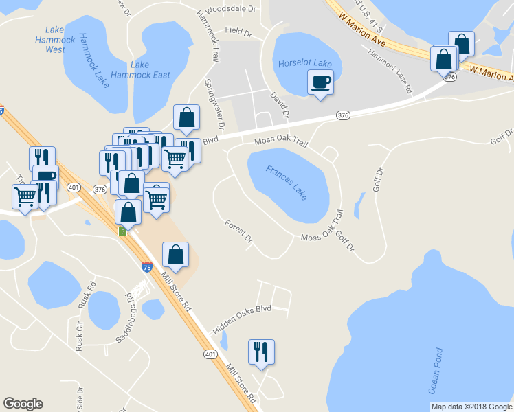 map of restaurants, bars, coffee shops, grocery stores, and more near 5374 Moss Oak Trail in Lake Park