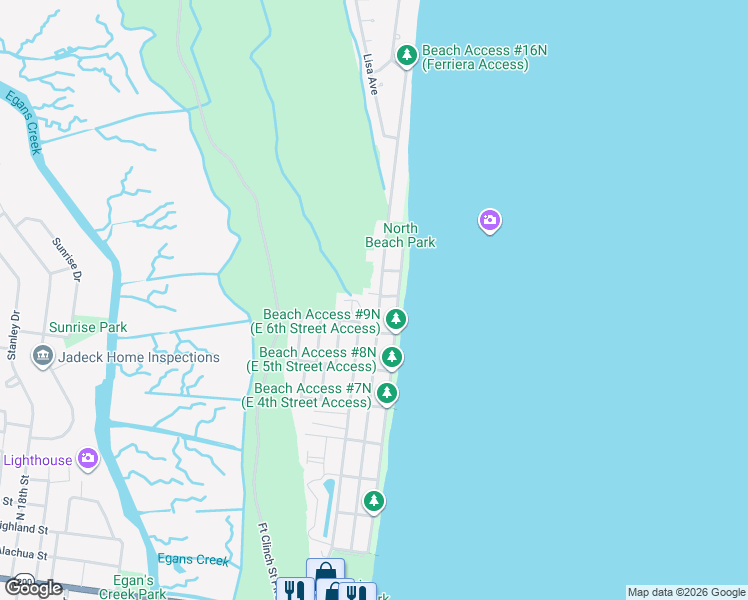 map of restaurants, bars, coffee shops, grocery stores, and more near 18 Tarpon Avenue in Fernandina Beach