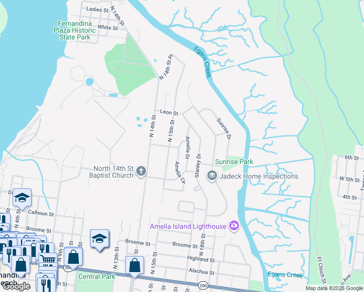 map of restaurants, bars, coffee shops, grocery stores, and more near 720 Amelia Circle in Fernandina Beach