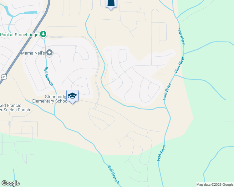 map of restaurants, bars, coffee shops, grocery stores, and more near Stroh Road in Spanish Fort