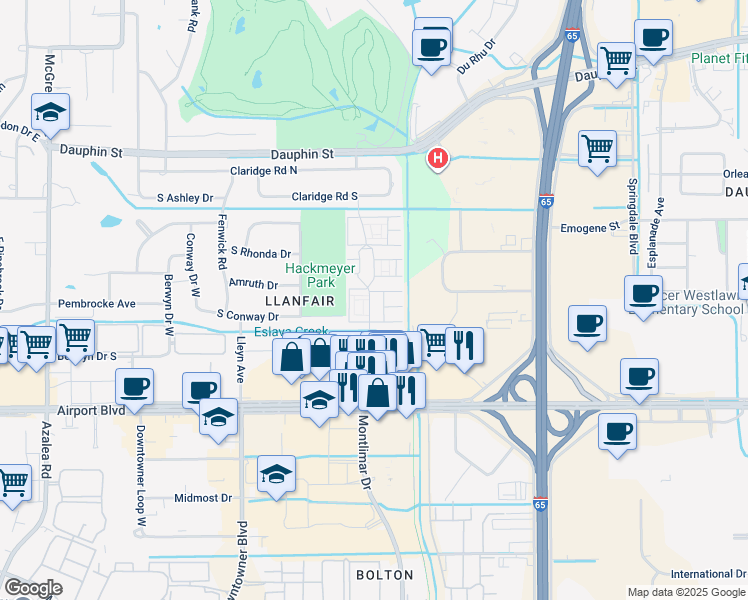 map of restaurants, bars, coffee shops, grocery stores, and more near 146 Yester Oaks Drive in Mobile