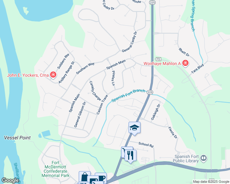 map of restaurants, bars, coffee shops, grocery stores, and more near 74 Caisson Trace in Spanish Fort