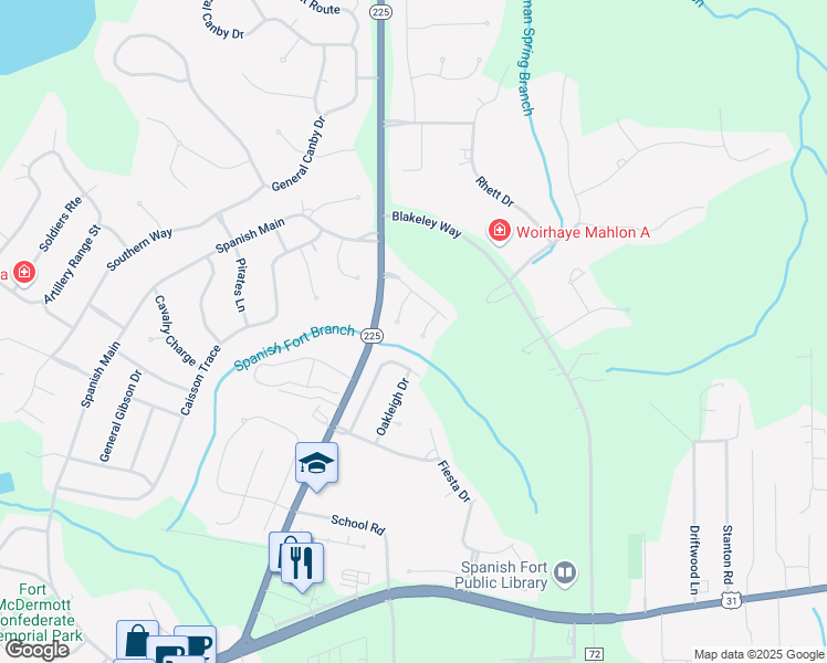 map of restaurants, bars, coffee shops, grocery stores, and more near 31217 Woodland Way in Spanish Fort