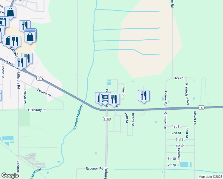 map of restaurants, bars, coffee shops, grocery stores, and more near 1920 Bernard Street in Ville Platte
