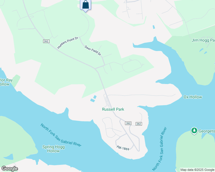 map of restaurants, bars, coffee shops, grocery stores, and more near 2025 County Road 262 in Georgetown