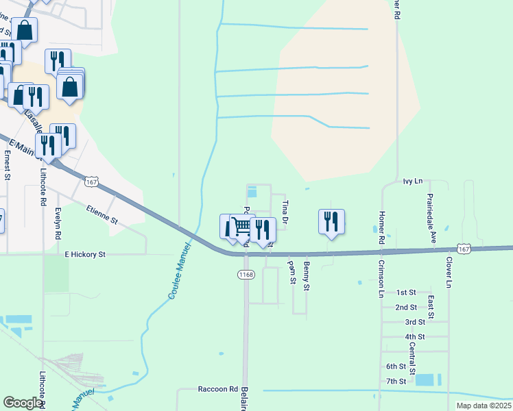 map of restaurants, bars, coffee shops, grocery stores, and more near 1920 Bernard Street in Ville Platte