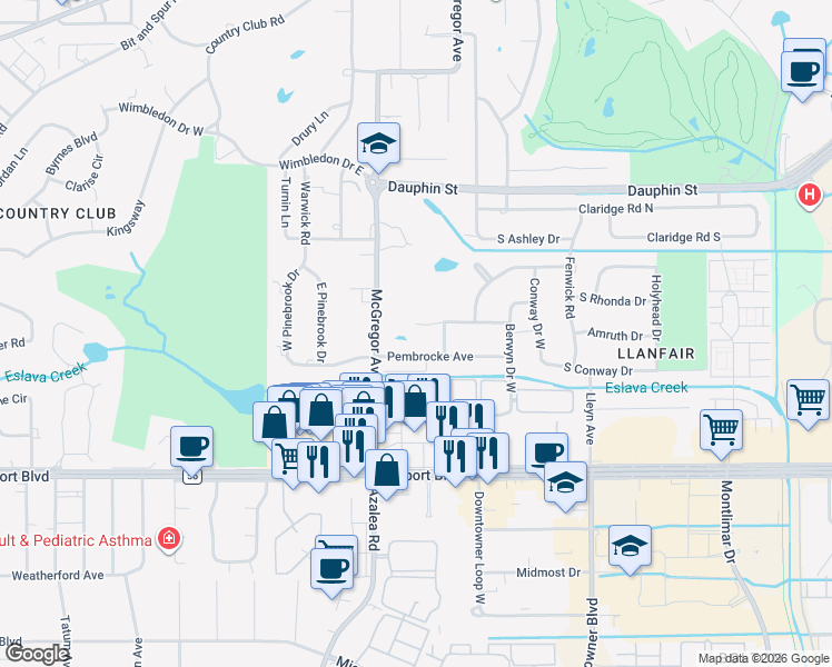 map of restaurants, bars, coffee shops, grocery stores, and more near 3936 Radnor Avenue in Mobile