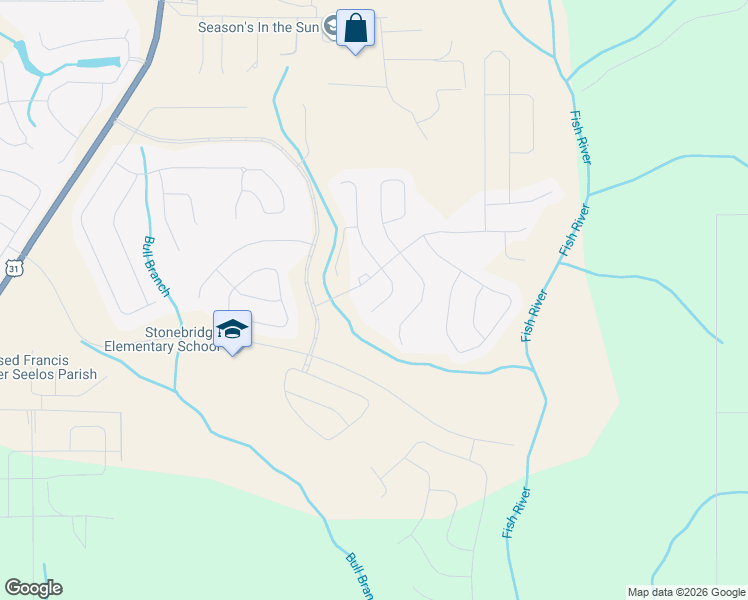 map of restaurants, bars, coffee shops, grocery stores, and more near Stroh Road in Spanish Fort