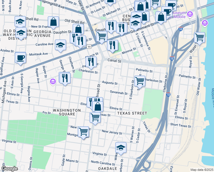 map of restaurants, bars, coffee shops, grocery stores, and more near in Mobile