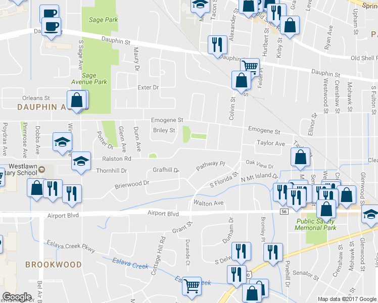 map of restaurants, bars, coffee shops, grocery stores, and more near 2663 Ralston Road in Mobile