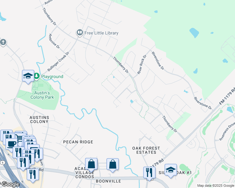 map of restaurants, bars, coffee shops, grocery stores, and more near 3325 Covington Court in Bryan