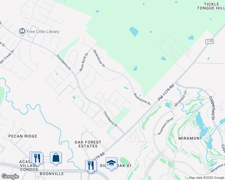 map of restaurants, bars, coffee shops, grocery stores, and more near 3542 Fairfax Green in Bryan