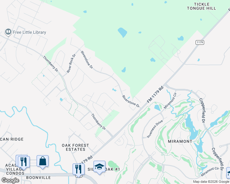 map of restaurants, bars, coffee shops, grocery stores, and more near 4686 River Garden Court in Bryan