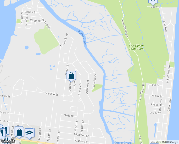 map of restaurants, bars, coffee shops, grocery stores, and more near 2002 Highland Drive in Fernandina Beach