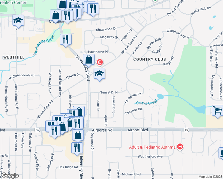 map of restaurants, bars, coffee shops, grocery stores, and more near 4598 Sunset Drive North in Mobile