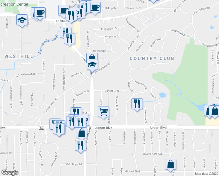 map of restaurants, bars, coffee shops, grocery stores, and more near 4598 Sunset Drive North in Mobile
