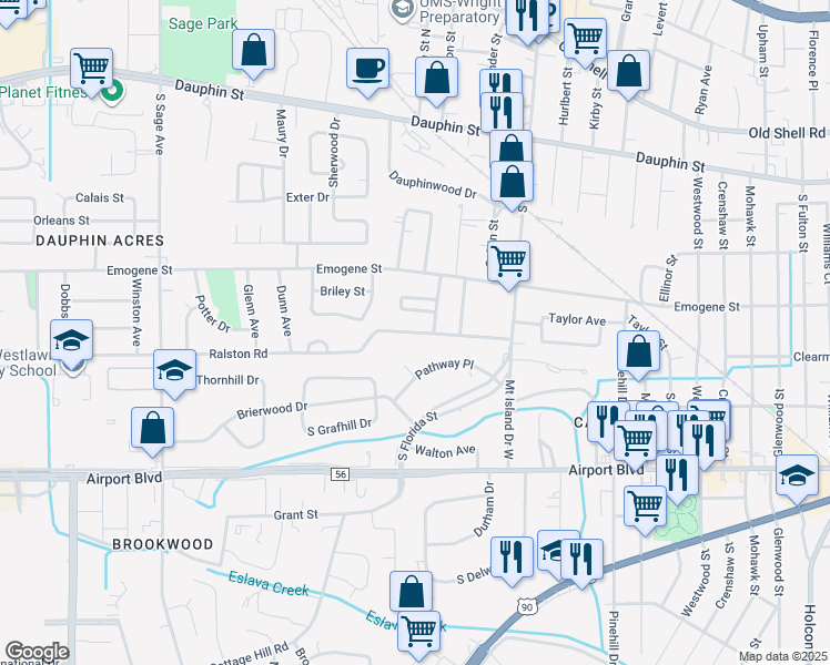 map of restaurants, bars, coffee shops, grocery stores, and more near in Mobile