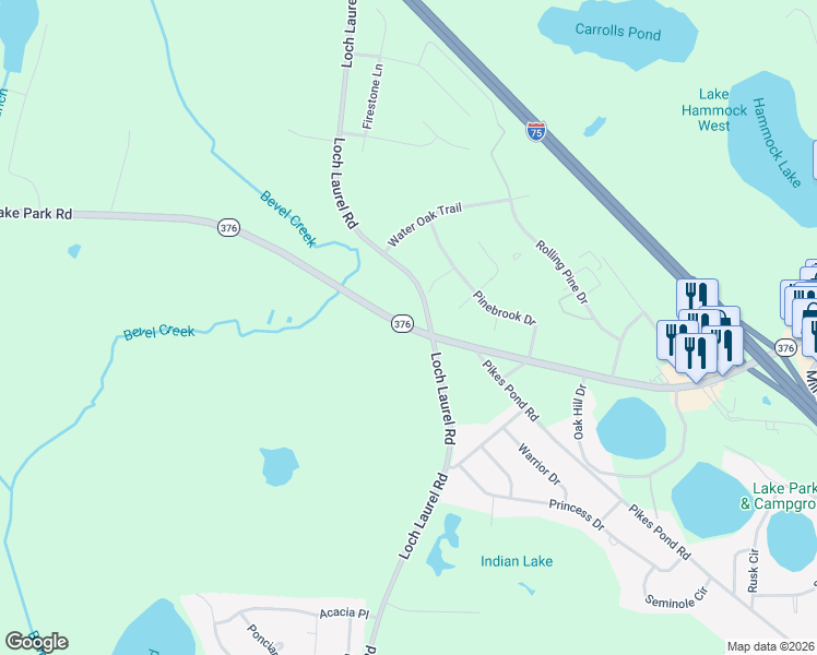 map of restaurants, bars, coffee shops, grocery stores, and more near 6976 Clyattville Lake Park Road in Lake Park