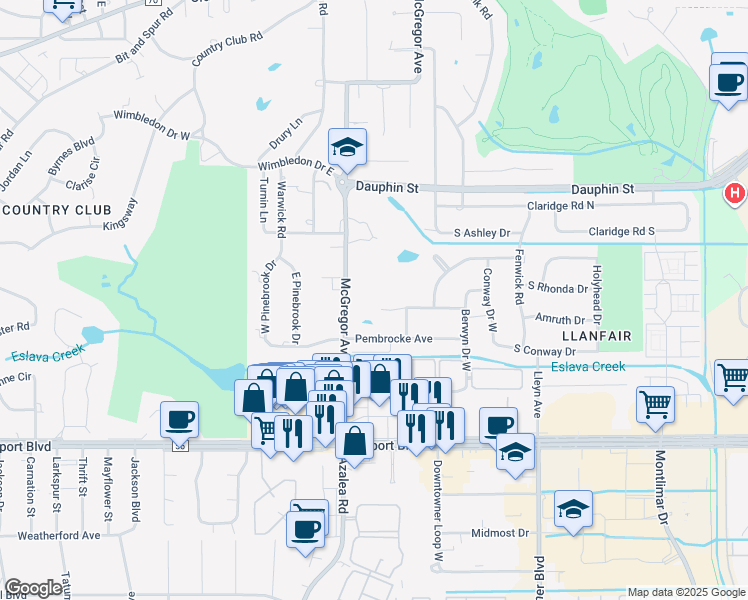 map of restaurants, bars, coffee shops, grocery stores, and more near 3936 Radnor Ave in Mobile