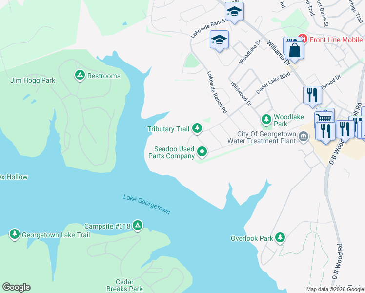 map of restaurants, bars, coffee shops, grocery stores, and more near 920 Cedar Lake Boulevard in Georgetown