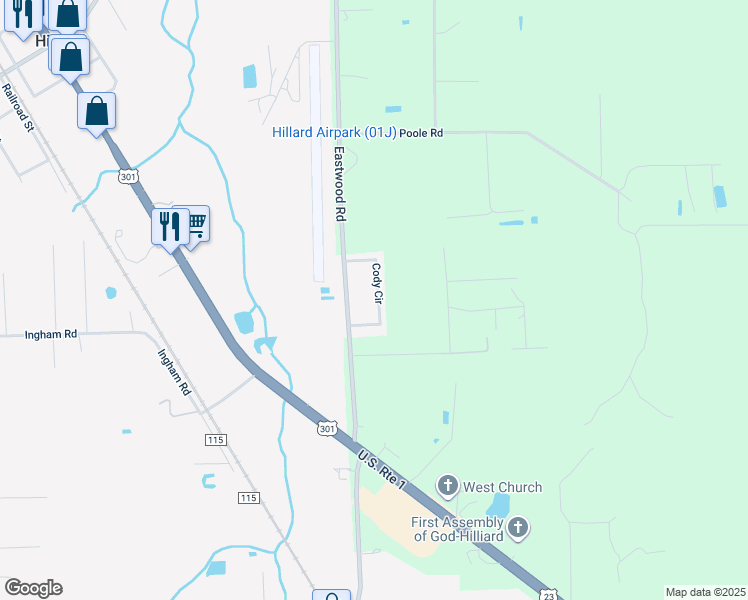 map of restaurants, bars, coffee shops, grocery stores, and more near 37031 Cody Circle in Hilliard