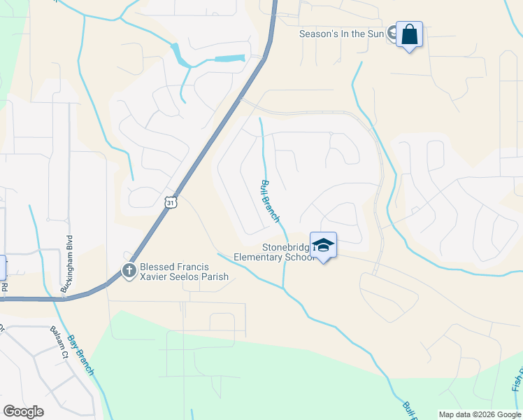 map of restaurants, bars, coffee shops, grocery stores, and more near Hoot Owl Road in Spanish Fort
