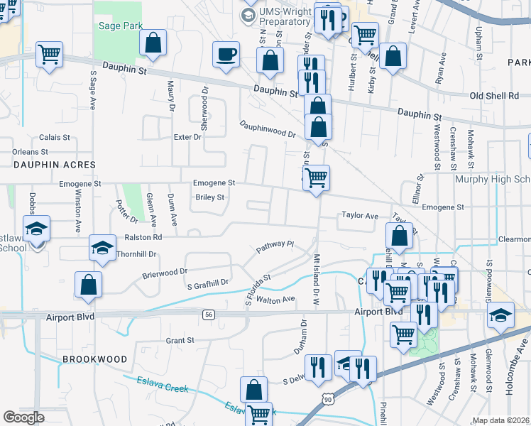 map of restaurants, bars, coffee shops, grocery stores, and more near in Mobile