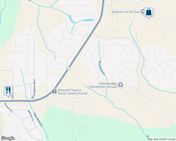 map of restaurants, bars, coffee shops, grocery stores, and more near 12280 Stroh Road in Spanish Fort