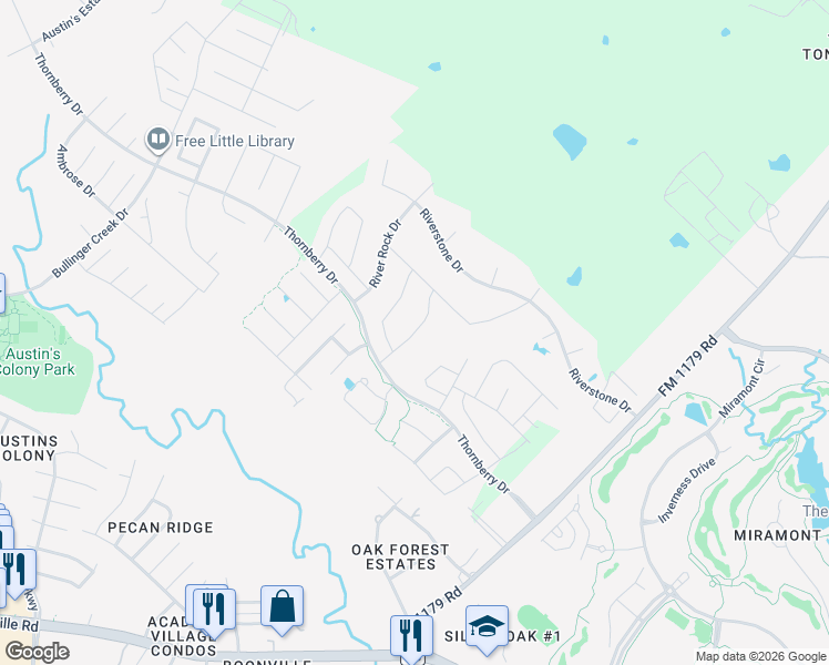 map of restaurants, bars, coffee shops, grocery stores, and more near Stoneleigh Lane in Bryan