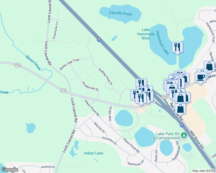map of restaurants, bars, coffee shops, grocery stores, and more near 4700 Rolling Pine Drive in Lake Park