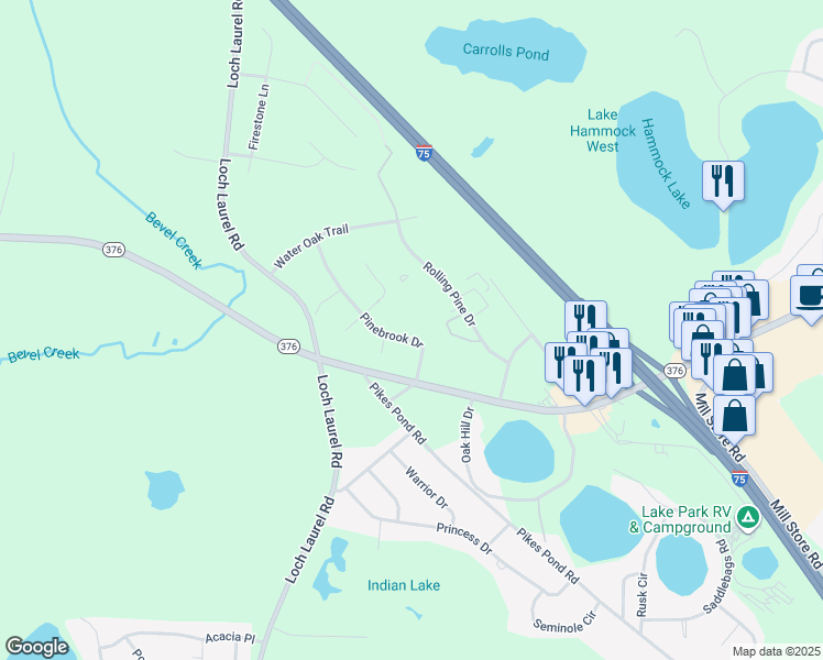 map of restaurants, bars, coffee shops, grocery stores, and more near 4629 Pinebrook Drive in Lake Park