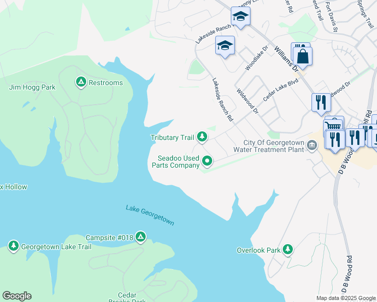 map of restaurants, bars, coffee shops, grocery stores, and more near 920 Cedar Lake Boulevard in Georgetown
