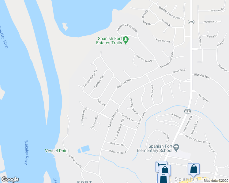 map of restaurants, bars, coffee shops, grocery stores, and more near 613 Southern Way in Spanish Fort
