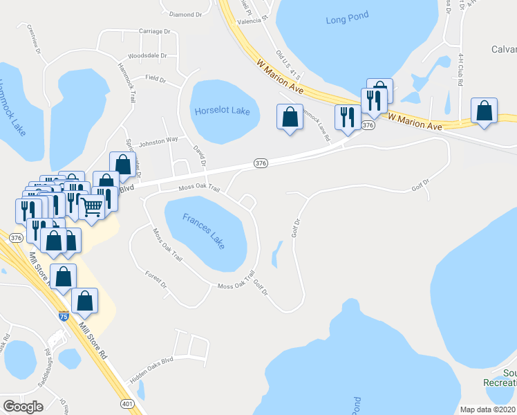 map of restaurants, bars, coffee shops, grocery stores, and more near 5413 Francis Drive in Lake Park