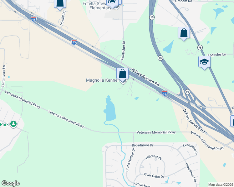 map of restaurants, bars, coffee shops, grocery stores, and more near 879 Interstate 45 in Huntsville