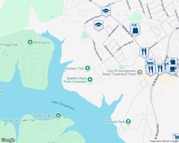 map of restaurants, bars, coffee shops, grocery stores, and more near 813 Cedar Lake Boulevard in Georgetown