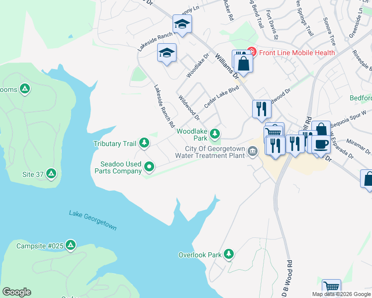 map of restaurants, bars, coffee shops, grocery stores, and more near 1904 Lakeside Ranch Road in Georgetown