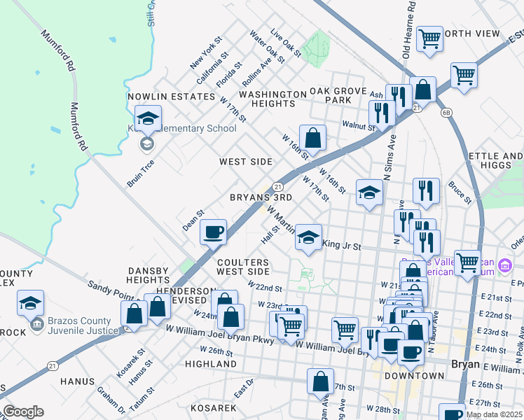 map of restaurants, bars, coffee shops, grocery stores, and more near 708 San Jacinto Lane in Bryan