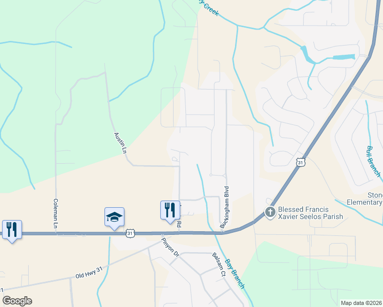 map of restaurants, bars, coffee shops, grocery stores, and more near 11701 Collins Lane in Spanish Fort