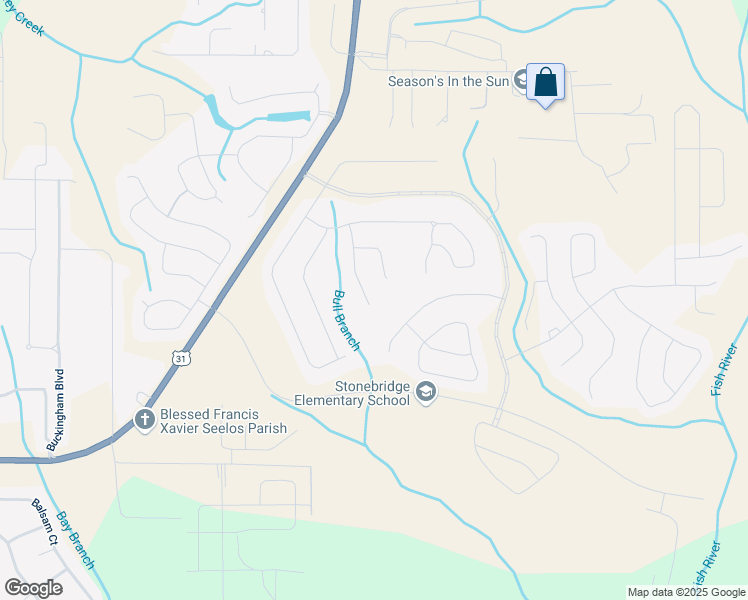 map of restaurants, bars, coffee shops, grocery stores, and more near 31426 Shearwater Drive in Spanish Fort