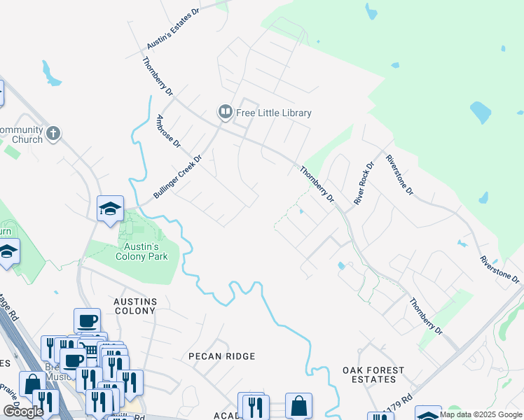map of restaurants, bars, coffee shops, grocery stores, and more near 3225 Middleburg Green in Bryan