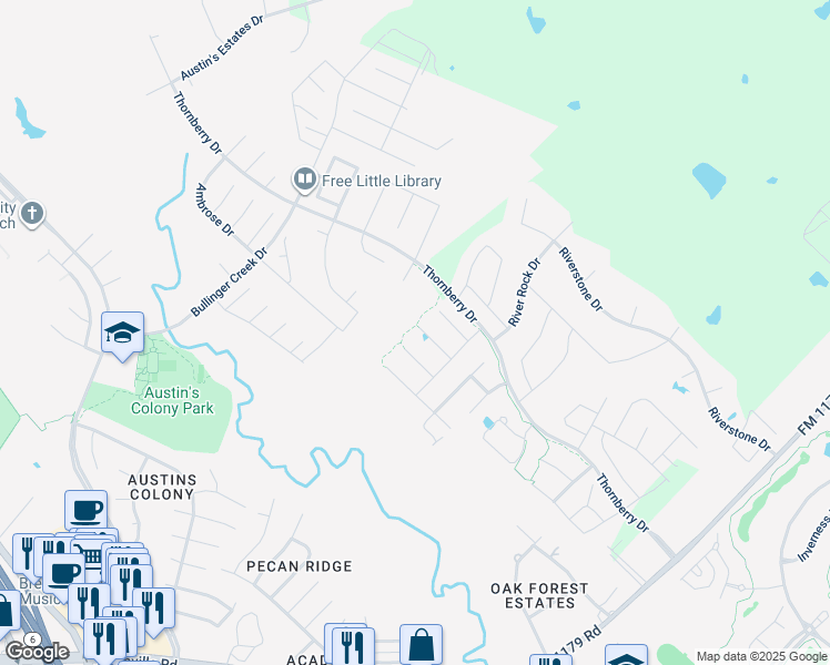 map of restaurants, bars, coffee shops, grocery stores, and more near 3225 Middleburg Green in Bryan