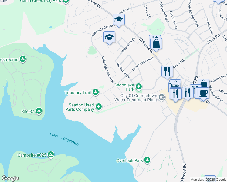 map of restaurants, bars, coffee shops, grocery stores, and more near 1904 Lakeside Ranch Road in Georgetown