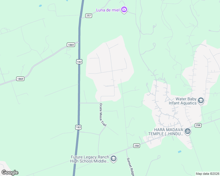 map of restaurants, bars, coffee shops, grocery stores, and more near 425 Ocate Mesa Trail in Liberty Hill