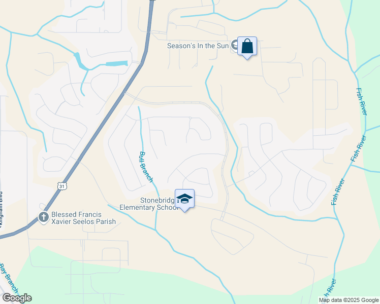 map of restaurants, bars, coffee shops, grocery stores, and more near 31426 Shearwater Drive in Spanish Fort