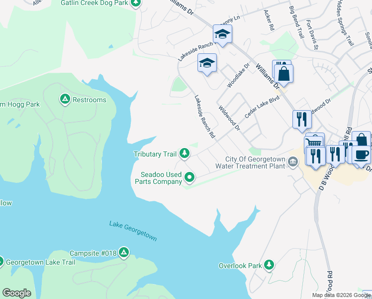 map of restaurants, bars, coffee shops, grocery stores, and more near 813 Cedar Lake Boulevard in Georgetown