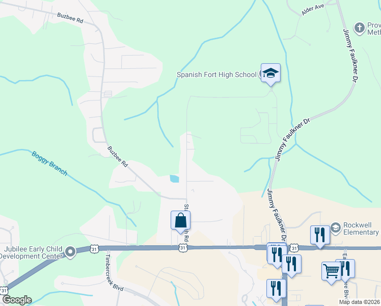 map of restaurants, bars, coffee shops, grocery stores, and more near 31470 Stagecoach Road in Spanish Fort