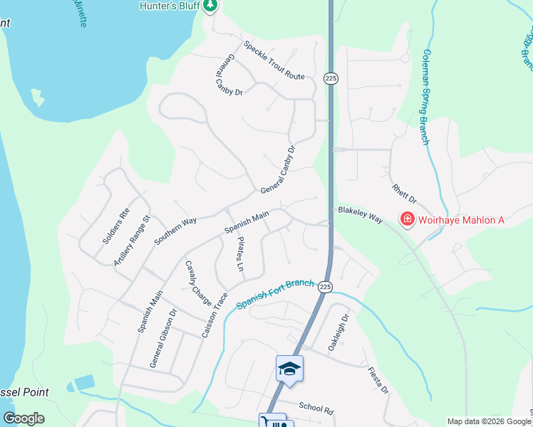 map of restaurants, bars, coffee shops, grocery stores, and more near 641a Spanish Main Street in Spanish Fort