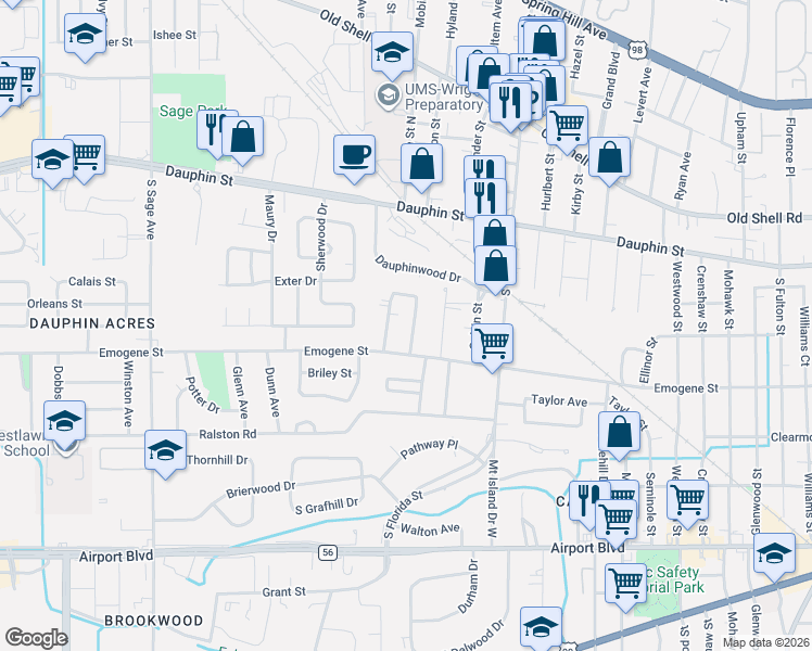 map of restaurants, bars, coffee shops, grocery stores, and more near 111 Tally Court East in Mobile