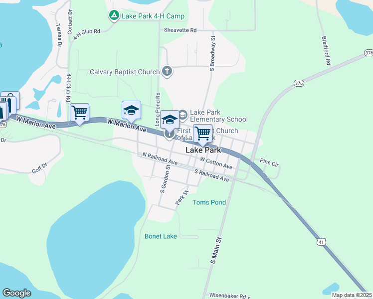 map of restaurants, bars, coffee shops, grocery stores, and more near 105 South Broadway Street in Lake Park